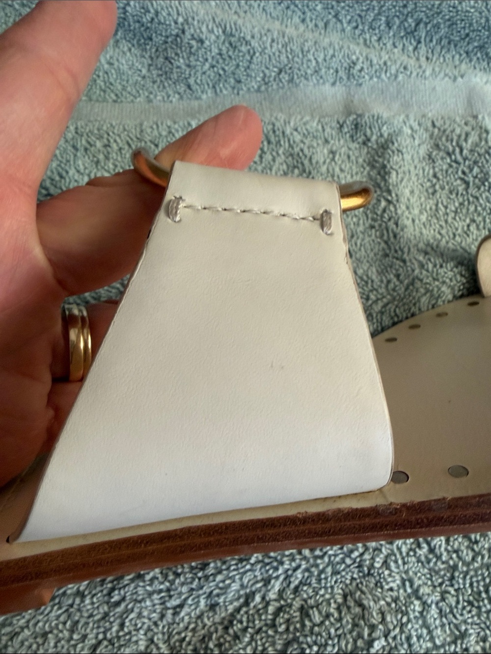 Tory Burch Cream Leather Slide Sandals with Gold Ring Accent - Picture 11 of 13